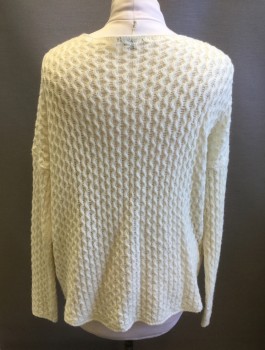 VINCE, Cream, Wool, Acrylic, Solid, Cable Knit, Long Sleeves, Bateau/Boat Neck, Oversized Fit