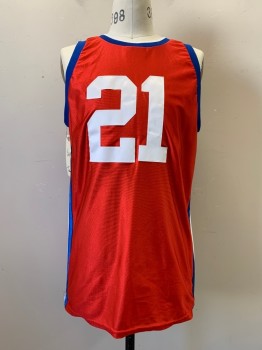 Unisex, Jersey, TEAM WORK, Red, Blue, White, Polyester, Color Blocking, 40-42, White Net Sides, Number 24