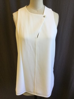 ALEXANDER WANG, Cream, Acetate, Polyester, Solid, Cut Out Over Lap Neck with 1 Round Metal Button Off Side, Double Layers, Sleeveless, 1 Seam Center Front, Curved Hem