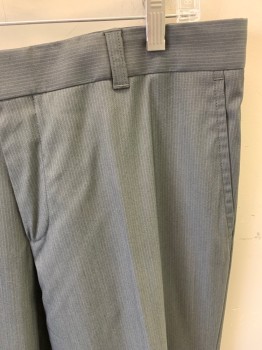 HUGO BOSS, Dk Gray, Lt Gray, Wool, Synthetic, Solid, Stripes - Pin, Suit Slacks, Zip Front, Flat Front, 3 Pockets, Crease