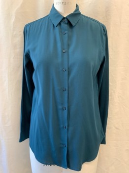 Womens, Blouse, UNI QLO, Forest Green, Polyester, Solid, S, Collar Attached, Button Front, Long Sleeves
