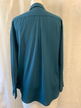 Womens, Blouse, UNI QLO, Forest Green, Polyester, Solid, S, Collar Attached, Button Front, Long Sleeves
