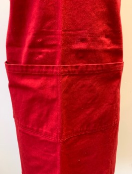 N/L, Red, Cotton, Solid, Twill, 2 Patch Pockets/Compartments, Adjustable Neck Strap, Self Ties at Waist