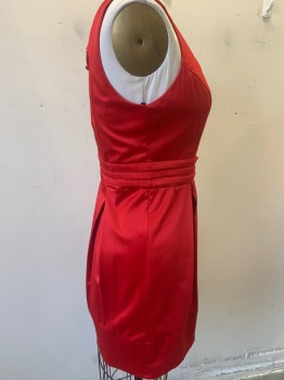 Womens, Cocktail Dress, B.SMART, Red, Poly/Cotton, Spandex, Solid, 16, Sweetheart Neckline, Princess Seam, Pleated Waistline, 2 Box Pleats Front and Back, Ruffle Fabric Rose at Left Waist, Heart Open Back, 3 Button Tabs at Center Back, Center Back Zipper