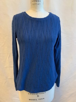 Womens, Top, SIMPLY VERA, French Blue, Polyester, Rayon, Solid, Abstract , XS, Long Sleeves, Abstract Jagged Lines, Round Neck