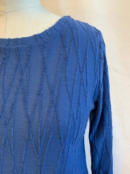 Womens, Top, SIMPLY VERA, French Blue, Polyester, Rayon, Solid, Abstract , XS, Long Sleeves, Abstract Jagged Lines, Round Neck
