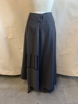 MTO, Dk Gray, Black, Wool, Solid, Heathered, Hook & Eyes Closures, Dark Gray Over Skirt, Black Satin Trim with Covered Black Buttons