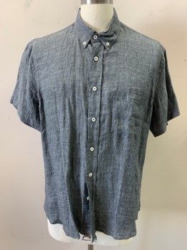 Mens, Casual Shirt, BILLY REED, Gray, Linen, Solid, XL, Short Sleeves, Button Down Collar, 1 Pocket,