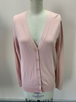 Womens, Sweater, WORTHINGTON, Lt Pink, Rayon, Nylon, M, V-N, Single Breasted, Button Front, L/S