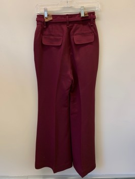 Womens, Slacks, ZIMMERMANN, Red Burgundy, Wool, Viscose, Solid, 0, F.F, Zip Fly, Pleat Down Legs, 4 Pockets, Wide Leg, Matching Belt with Gold Chain And Tassel,