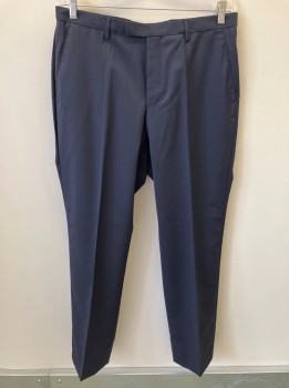 Mens, Suit, Pants, HUGO BOSS, Navy Blue, Wool, Solid, 34/32, F.F, Slant Pkts.,