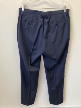 Mens, Suit, Pants, HUGO BOSS, Navy Blue, Wool, Solid, 34/32, F.F, Slant Pkts.,
