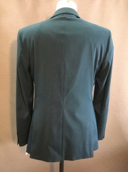 Mens, Suit, Jacket, JF, Teal Green, Polyester, Rayon, Solid, 40L, Slim, 2 Button, Single Breasted