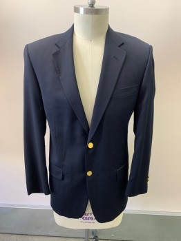 Mens, Sportcoat/Blazer, JOSEPH & FEISS, Navy Blue, Wool, Solid, 41 R, Notched Lapel, Single Breasted, Button Front, 2 Buttons, 3 Pockets