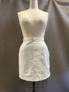 WILSONS, White Leather Mini, V Shaped Detail Front/Back, Waistband,  Back Zip, 2 Pckts, Scuff In Front, Lined