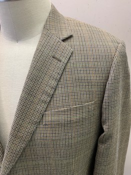 Mens, Sportcoat/Blazer, JOHN NORDSTROM, Tan Brown, Lt Blue, Dk Gray, Silk, Wool, Houndstooth, 44L, Single Breasted, 2 Buttons, 3 Pockets, Notched Lapel, Single Vent, Tortoise Shell Buttons