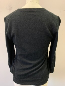 Womens, Sweater, J CREW, Black, Cashmere, Solid, XS, Button Front, Round Neck,