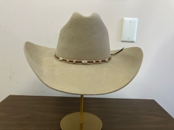 CODY JAMES, Khaki Brown, Wool, Solid, Through Roads, Tan Band with Brown Braid And Silver Concho Type Studs