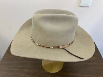 CODY JAMES, Khaki Brown, Wool, Solid, Through Roads, Tan Band with Brown Braid And Silver Concho Type Studs