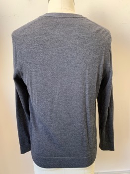 Mens, Cardigan Sweater, BANANA REPUBLIC, Charcoal Gray, Wool, Solid, L, L/S, V Neck, Button Front, Top Pockets