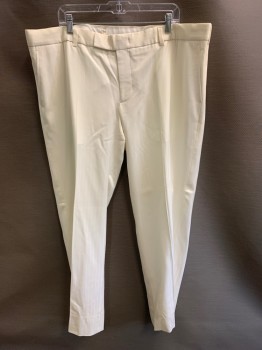 NO LABEL, Cream, Wool, Polyester, Stripes - Pin, F.F, Side Pockets, Zip Front, Belt Loops,