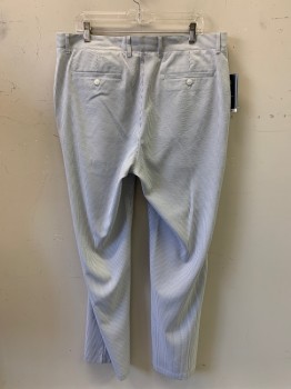 Mens, Casual Pants, ROUNDTREE & YORK, Gray, White, Cotton, Stripes - Vertical , 38/32, F.F, Side Pockets, Zip Front, Belt Loops