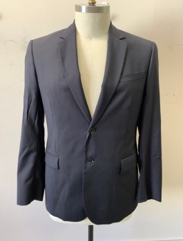 Mens, Sportcoat/Blazer, BURBERRY, Black, Wool, Solid, 44L, Single Breasted, Notched Lapel, 2 Buttons, 3 Pockets