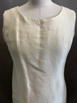 Saks Fifth Ave, Champagne, Polyester, Solid, Sleeveless, Round Neck with V Cut, Loose Fit, Vertical Seams, Back Zipper,