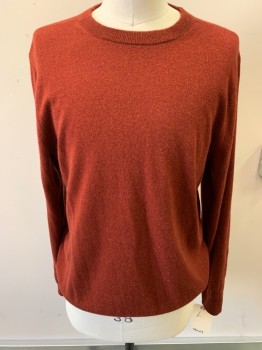Mens, Pullover Sweater, THEORY, Sienna Brown, Cashmere, Solid, L, L/S, CN, Ribbed Shoulders