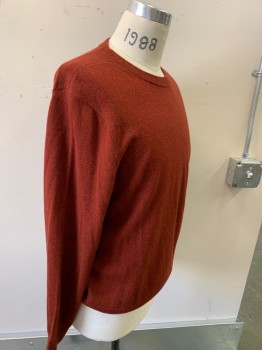 Mens, Pullover Sweater, THEORY, Sienna Brown, Cashmere, Solid, L, L/S, CN, Ribbed Shoulders
