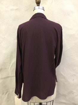 UNIQLO, Plum Purple, Rayon, Polyester, Solid, Button Front, Notch Collar, Long Sleeves with Button Cuffs