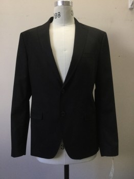 Mens, Sportcoat/Blazer, ZARA, Black, Synthetic, Solid, 44 R, Black, Notched Lapel, 2 Buttons,
