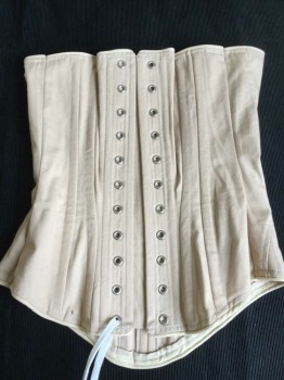 PERIOD COSTUME, Khaki Brown, Taupe, White, Cotton, Solid, Khaki with Taupe Trim, White Lacing, Steel Spiral Bones, Tie Center Front to Tighten Bust, 1905