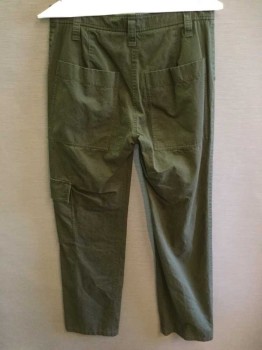 Tibi, Olive Green, Cotton, Solid, Cargo Pocket, Back Pockets, Belt Loops, Extended Tab Waistband Closure, Straight Leg