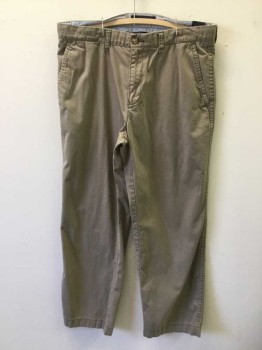 Mens, Casual Pants, TOMMY HILFIGER, Taupe, Cotton, Solid, 30, 34, Flat Front, Zip Fly, 4 Pockets,
