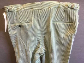 N/L, Lime Green, White, Polyester, Seersucker, Stripes - Vertical , Flat Front, Zip Front, 4 Horizontal Pocket, Adjustable Tab Waistband, Button Tab Center Front,