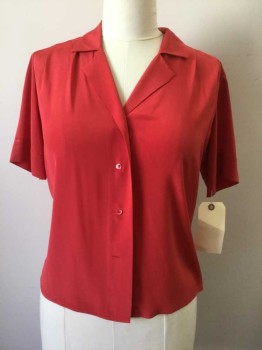 Womens, Blouse, BLEVLE, Red, Polyester, Solid, 38B, Button Front, Notched Lapel, Short Sleeves,