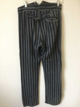 CLASSIC OLD WEST STY, Gray, Black, Cotton, Stripes - Vertical , Gray and Black Vertical Stripes, Button Fly, Gold Suspender Buttons at Outside Waist, 4 Pockets (Including 1 Watch Pocket and 1 Welt Pocket in Back), Belted Back, Reproduction "Old West" Wear