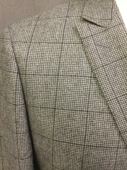 BOSS, Black, Gray, Wool, Plaid, Double Breasted, Peaked Lapel, 3 Buttons, Double Back Vent