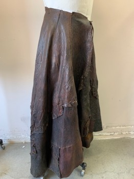 MTO, Brown, Leather, Solid, Aged/Distressed,  Wrap Skirt, Hand Stitching, Ties at Wait