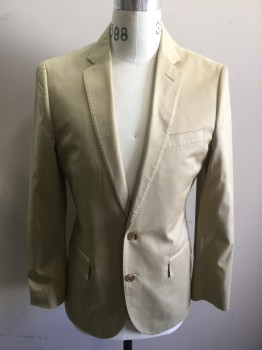 J CREW, Tan Brown, Cotton, Solid, Single Breasted, 2 Buttons,  Hand Picked Notched Lapel, Twill Weave,