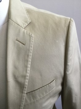 J CREW, Tan Brown, Cotton, Solid, Single Breasted, 2 Buttons,  Hand Picked Notched Lapel, Twill Weave,