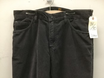 Mens, Casual Pants, JCREW, Dk Gray, Cotton, Solid, I:29, W:34, JCREW Relaxed, 5 + Pockets, Corduroy