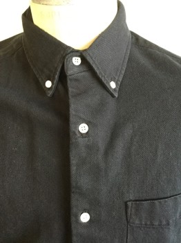 GANT , Black, Cotton, Solid, Heavy Thick Cotton, Collar Attached, Button Down, Button Front, 1 Pocket, Long Sleeves,