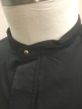 Unisex, Shirt, R.J. TOOMEY CO, Black, Poly/Cotton, Solid, N:17, Priest Shirt, Short Sleeve Button Front, Band Collar,  Top Button Hole Closes with Stud, 2 Patch Pockets at Chest