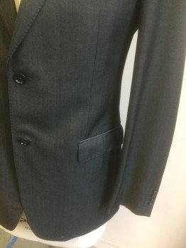 Mens, Suit, Jacket, Z.ZEGNA, Charcoal Gray, Rayon, Solid, 42L, Single Breasted, Notched Lapel, 2 Buttons, 3 Pockets, Hand Picked Stitching at Lapel, Black Lining, High End