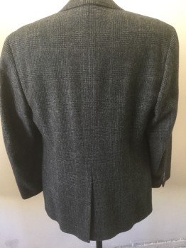 BROOKS BROTHERS, Gray, Black, Wool, Glen Plaid, Notched Lapel, 2 Button Front, Pocket Flaps