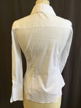 Womens, Blouse, ZARA, White, Cotton, Elastane, Solid, S, Collar Attached, Button Front, Long Sleeves,