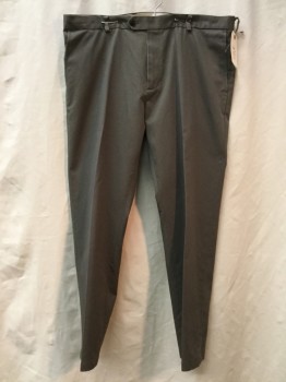 Mens, Casual Pants, BROOKS BROTHERS, Gray, Cotton, Solid, 40/32, Gray, Flat Front,
