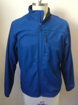Mens, Casual Jacket, CHAMPION, Blue, Polyester, Solid, L, Bright Blue, Zip Front, Long Sleeves, 3 Zip Pockets, Stand Collar, Black Fleece and Mesh Lining